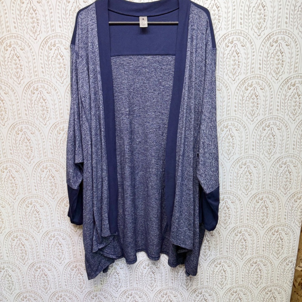 LB Active‎ Cardigan Women 26/28 Blue Space Dye Open Front Dolman Sleeve Knit Top